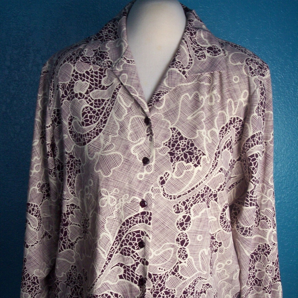 Laura Scott Camp Shirt Plus Sz 16W Brown White
